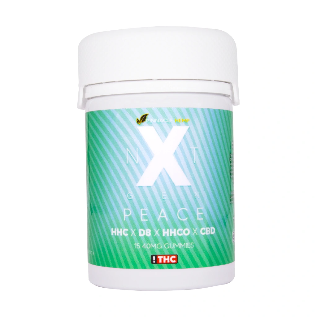 Container labeled 'X Peace' with green and white design on a white background