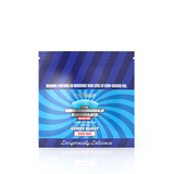 A product package for 'The Incredible Edible Single' featuring a blue and purple color scheme with text that reads ' Berry Blast 500mg' and 'Dangerously Delicious'.