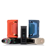 An assortment of GeekVape L200 Classic BoxMods in various colors, featuring a zinc-alloy construction with leather detailing.