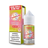 A product image showing Pulse Liq Salts e-liquid in a 30mL bottle with a label indicating it is sour apple flavored, nicotine strength options, and a warning that nicotine is an addictive chemical. The packaging also shows the brand logo and the flavor name.