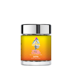 This image features a jar of "Extrax_Adios Blend_THCa_Hemp Flower_3.5g," which is part of a new collection known for its premium cannabinoids.