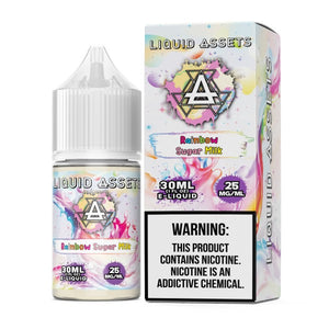 Liquid Assets Rainbow Sugar Milk e-liquid bottle and packaging on a white background