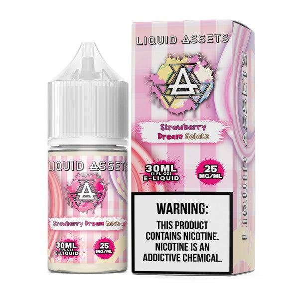 Liquid Assets Strawberry Dream Gelato e-liquid bottle and packaging on a white background