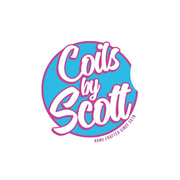 Logo of Coils by Scott with a blue circle and pink text on a white background