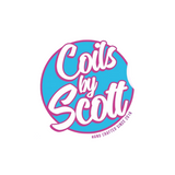 Logo of Coils by Scott with a blue circle and pink text on a white background