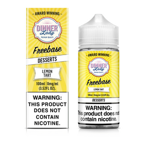 Dinner Lady Freebase Lemon Tart vape juice bottle and packaging on a white background