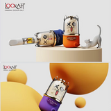 Three Lookah vape devices with cartoon cat designs on a white background