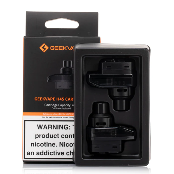 Geekvape H45 cartridge packaging with warning label on a white background