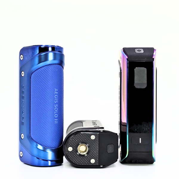 GeekVape Aegis Solo 3 mod in blue and black colors, showing the side and front view with a USB-C cable attached.