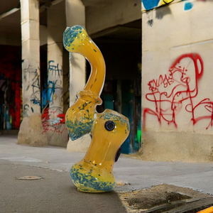 7" Double Grass Frit Bubbler with Leaf Decal -