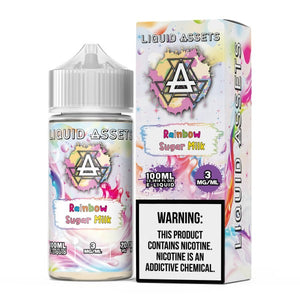 Liquid Assets Rainbow Sugar Milk e-liquid bottle and packaging on a white background