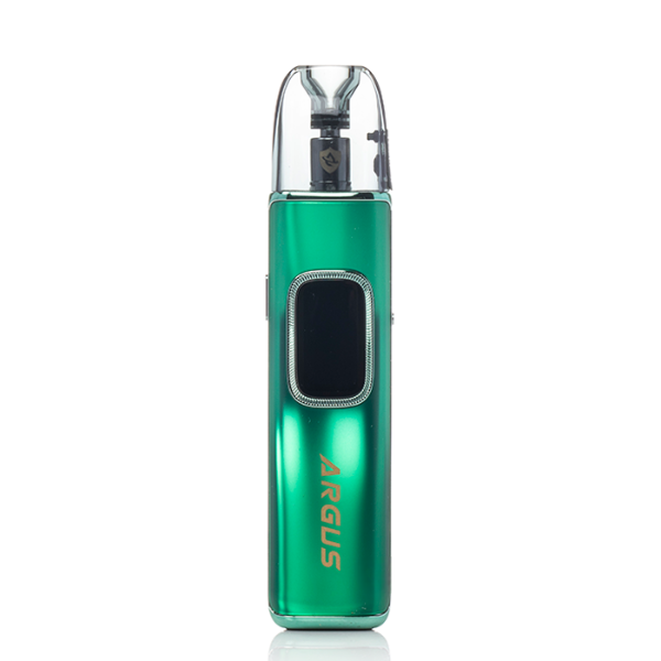 Green vape device with 'ARGUS' branding on a white background