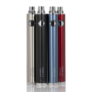 Four EVOD VV batteries in different colors on a white background