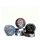 Colorful skull-themed grinder with multiple layers on a white background