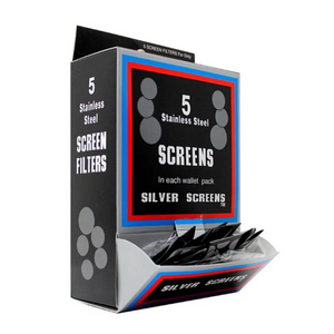 Packaging of Silver Screens stainless steel screen filters with visible text and branding.